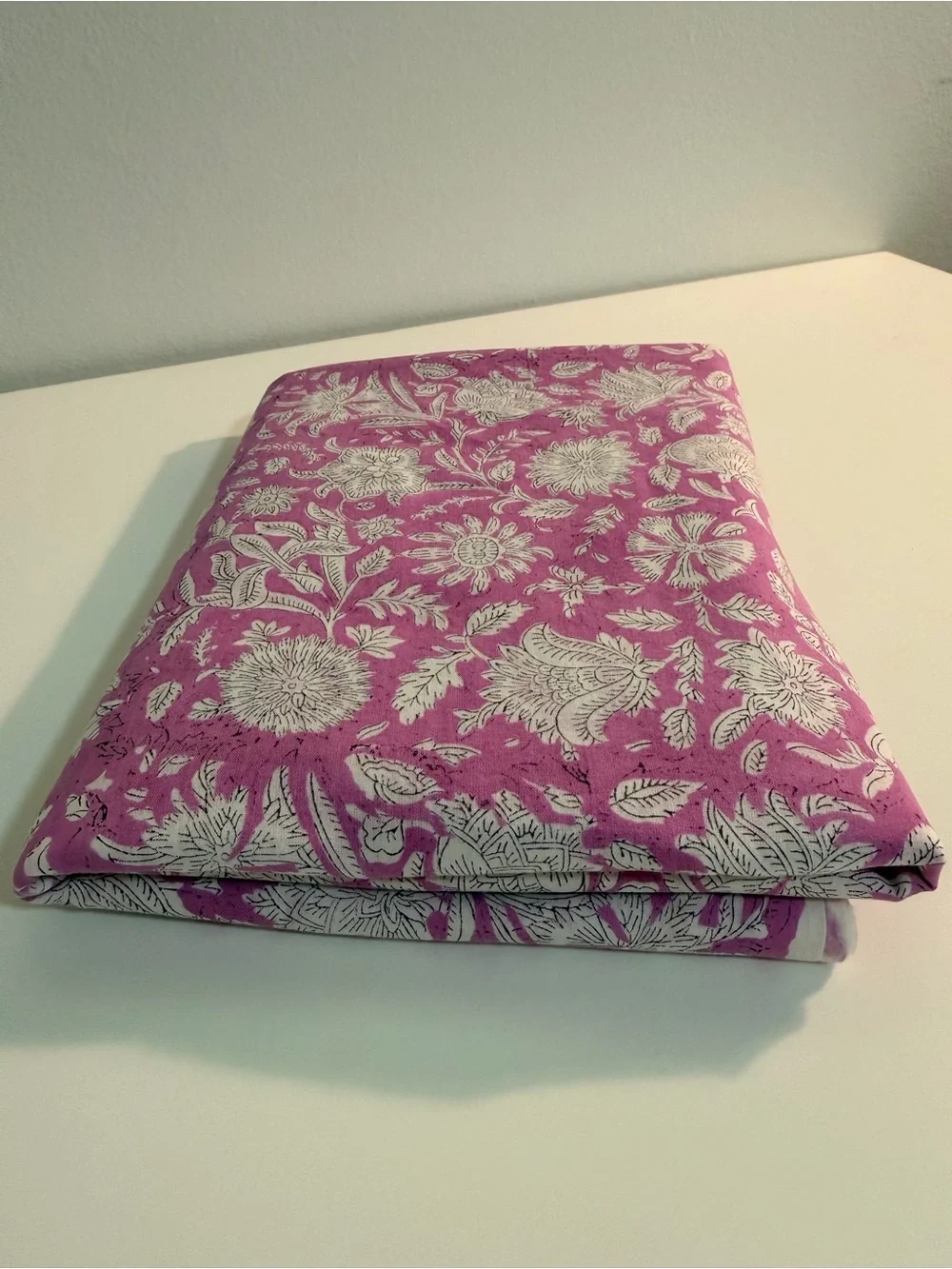Hand Printed Cotton Fabric in Fuchsia & White. Hand blocked in India. 3 yards - Picture 1 of 4